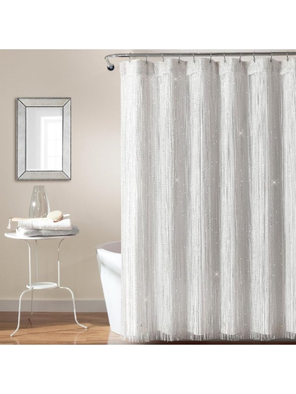 Modern Glam Shower Curtain Set with PEVA Liner - Shimmery Night Sky Design